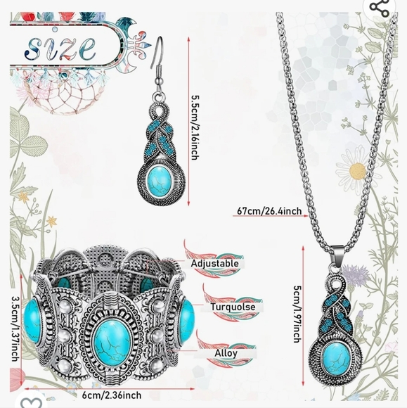 New turquoise color bracelet necklace and earrings set - Picture 2 of 3